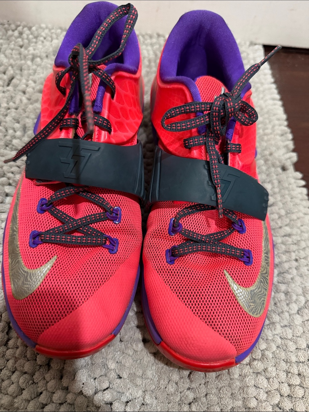 Nike Kids Bright Red and Purple Basketball Sneakers with Strap